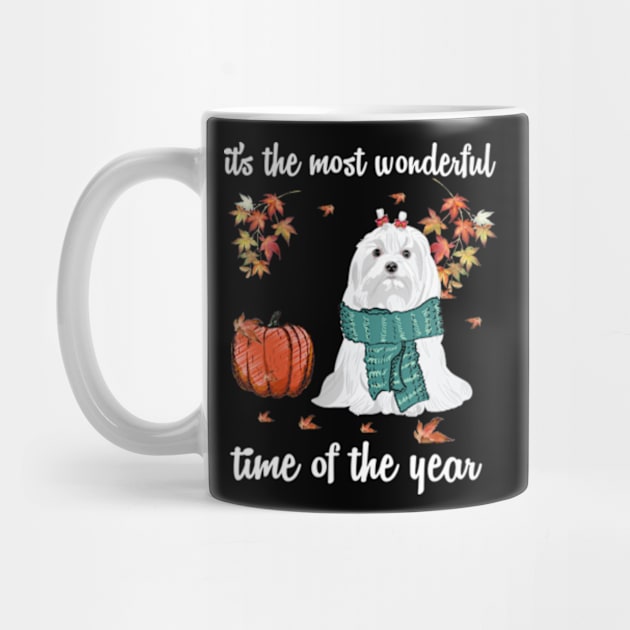 Maltese Dog Autumn Fall Most Wonderful Time Maple Gift by AstridLdenOs